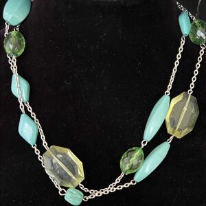 Vintage 42” Turquoise & Yellow Resin Bead Boho Necklace